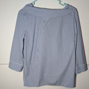 Talbots Women's Blue and White Striped Blouse Size Small